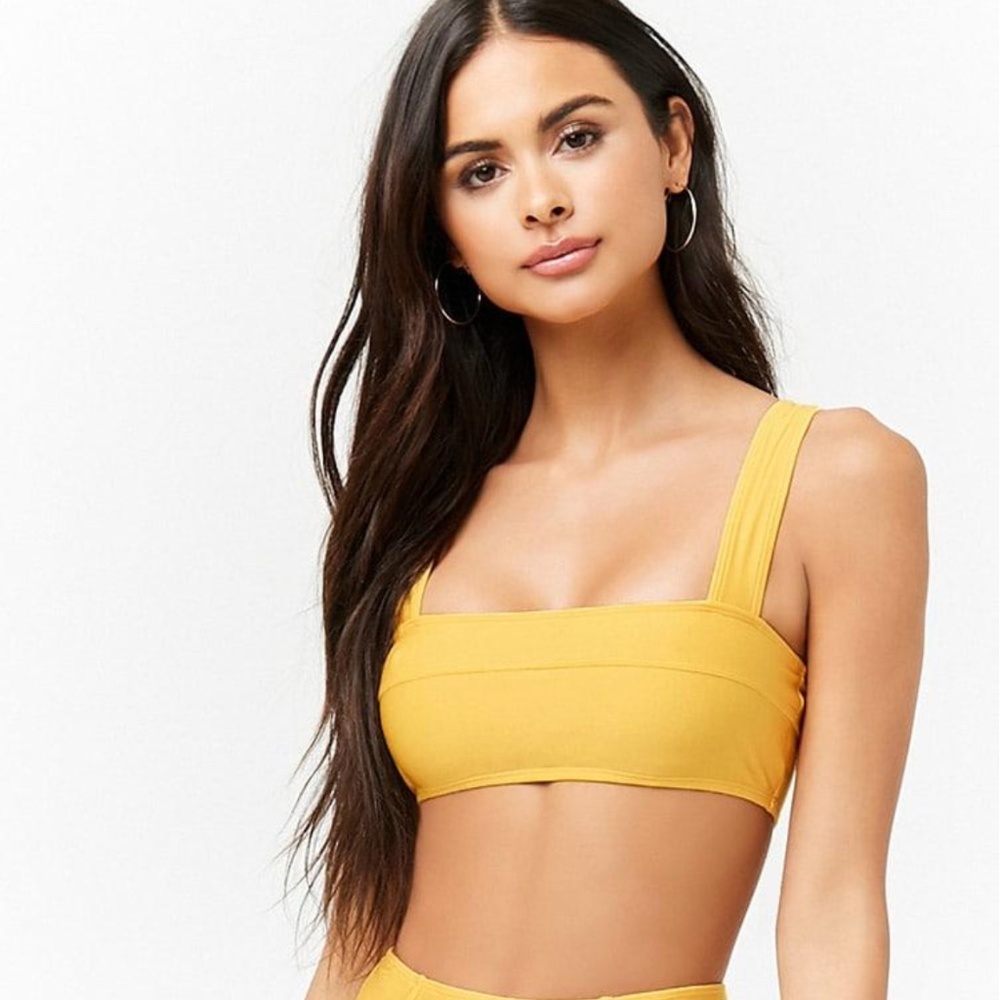 Yellow Square Neck High Waist Bikini